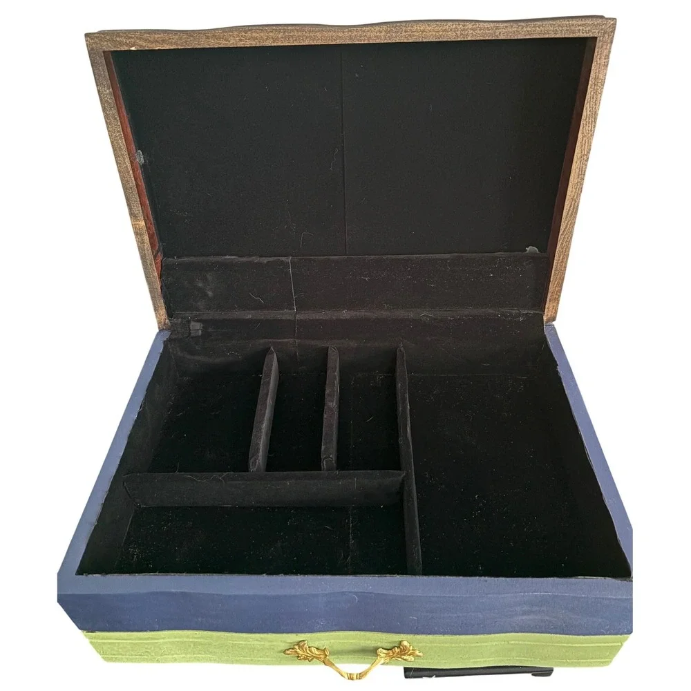 Upcycled VTG Wooden Jewelry Box Large Hand Painted Color Block Keepsake Chest